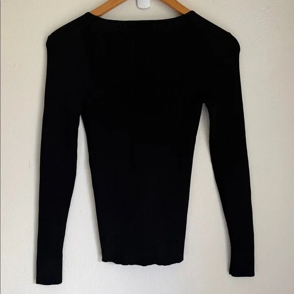 Maje Black Lace-Up Ribbed Long Sleeve Top - Picture 2 of 4
